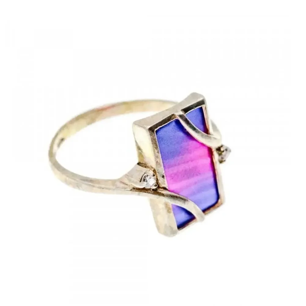 925 Sterling Silver Anodized Titanium & Quartz Ring Size 10.25